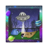 UFO Extraterrestrial Abduction Alien with Planets  Metal Print