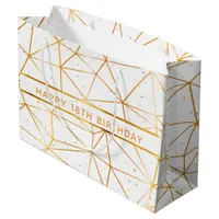 18th birthday gold geometrical pattern white large gift bag