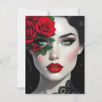 Keep in Touch | Beautiful Woman with Red Rose Postcard