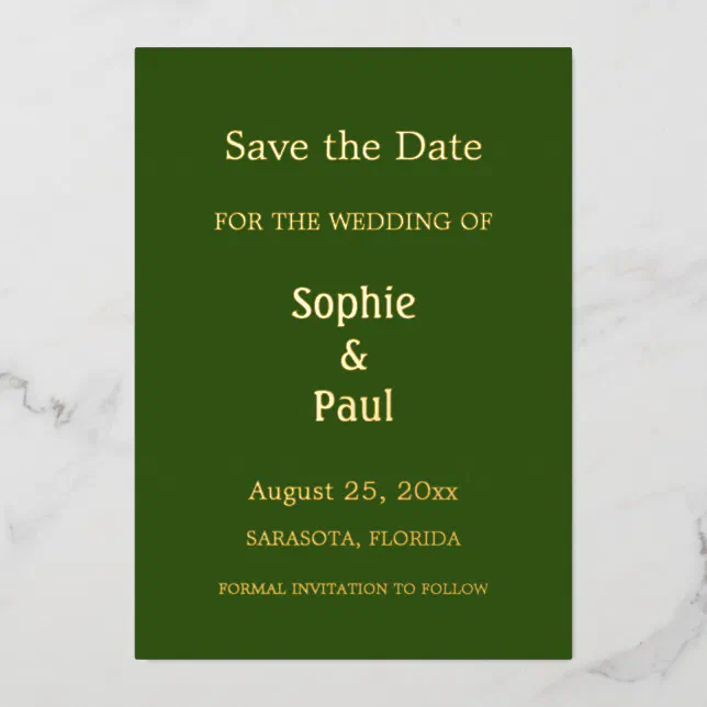 Forest Green Save the Date Foil Invitation