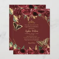 Budget Burgundy Butterfly Quinceañera Invitiation