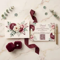 Watercolor Burgundy Blush Floral Wedding Details Enclosure Card