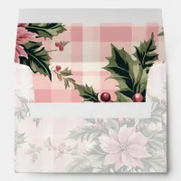 Pink Plaid Poinsettia Winter Floral Christmas Envelope