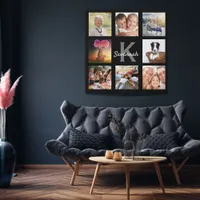 Black photo collage monogram name faux canvas print