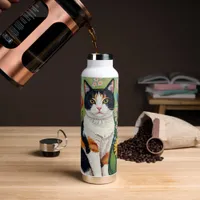 Calico Cat and Folk Art Sunflowers Water Bottle