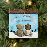 Baby's First Christmas Cowboy and Teddy Bear Ceramic Ornament