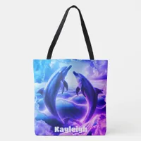 Monogram Blue & Purple Dolphins Ocean | Tote Bag