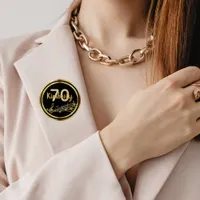 70th birthday gold music notes on stylish black button