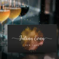 Luxe Script Black Gold Holographic Event Planner Business Card