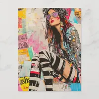 A Colorful Fashion lady Collage Postcard