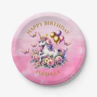 Pretty Pink, Purple and Gold Unicorn Birthday  Paper Plates