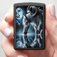 Moonlit Cowboy and Horse Reflections Zippo Lighter