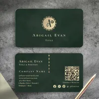Elegant Glitter Vintage Monogram Emerald Green Business Card