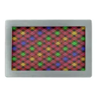 Gingham Check Multicolored Pattern Rectangular Belt Buckle