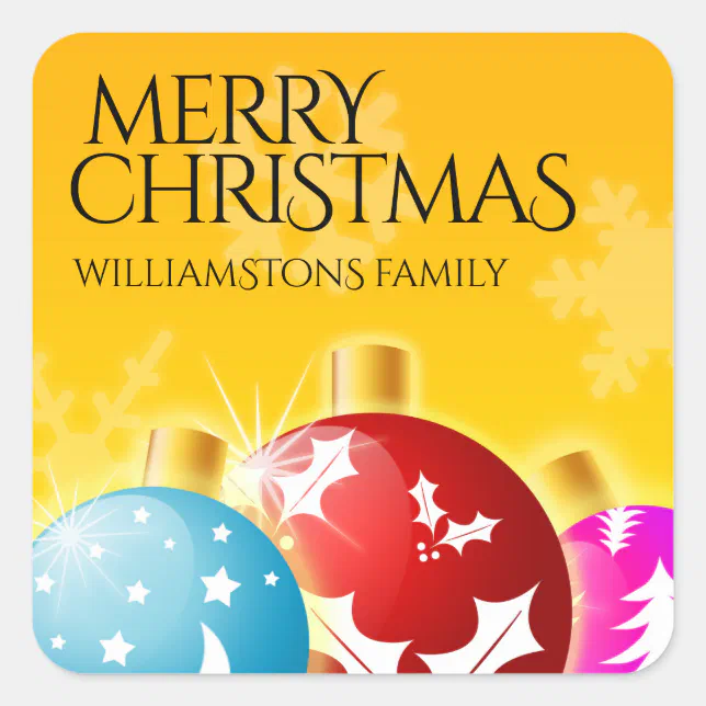 Merry Christmas with Festive Holiday Ornaments Square Sticker