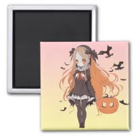 Pink Halloween Anime Girl and Bats Magnet