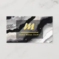 *~* QR Black AP66 White Gold  Glitter Monogram Business Card