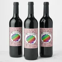 Clambake Rainbow Clam Shellfish Pink Pattern Wine Label