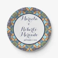 Elegant Mexican Floral Talavera Wedding  Paper Plates