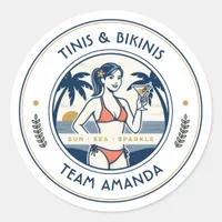 Preppy Coastal Tinis & Bikinis Team Bride Classic Round Sticker