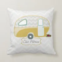 Retro Caravan Mustard Green and Grey Chevron Throw Pillow