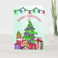 Festive Merry Christmas Tree and Gifts Whimsical Card