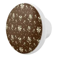 Dark Brown And Gold Floral Pattern Ceramic Knob