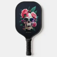 Floral Skull Monogram Faboolous Halloween Pickleball Paddle