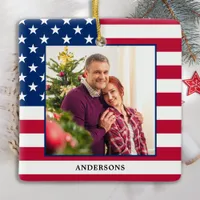 Patriotic Christmas Custom Photo USA American Flag Ceramic Ornament