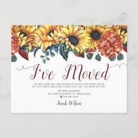 Rustic Watercolor Sunflowers I Have Moved Moving Announcement Postcard