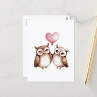 Valentine Owls and Heart Balloon Postcard