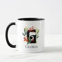 Initial G Monogram Christmas Berry Wreath Mug