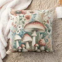 Cottage Core | Vintage Mushrooms and Flowers  Throw Pillow