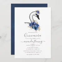 Watercolor Floral Swan Quinceañera Invitation