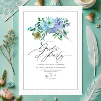 Elegant Mint and Blue Boho Floral Garden Party Invitation