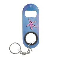 *~*  Glitter Sea Shell  Star Fish Blue Watercolor Keychain Bottle Opener