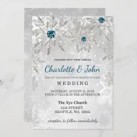 silver aqua snowflakes winter wedding invitation