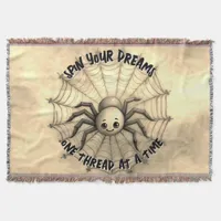 Cute Spider Inspirational Quote Monogram on beige  Throw Blanket