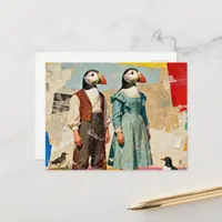 The Puffin Couple Collage Postcard