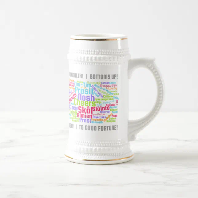 Colorful Word Art Cheers in Many Languages Beer Stein