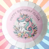 Personalized Pink Unicorn Girl's Birthday Balloon