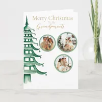 Green Christmas Pagoda Tree Grandparent 3-Photo  Card