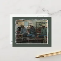 Cowboys on a Rodeo Fence Grunge Postcard