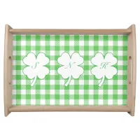 Green Plaid monogram clover serving tray