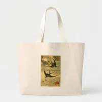 Vintage Valentine Barn Swallows With Hearts Large Tote Bag