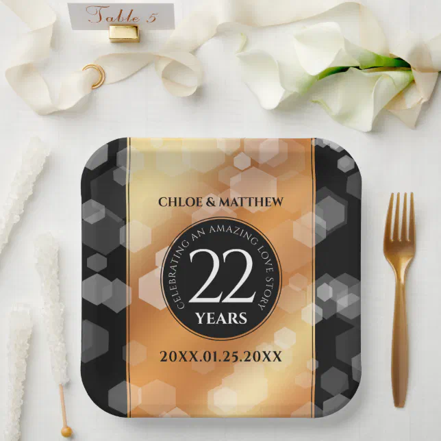 Elegant 22nd Copper Wedding Anniversary Paper Plates