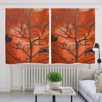 Eerie Tree Vampire Face in Orange Scary Sky Blackout Curtains