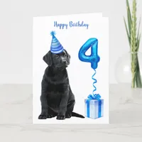 4th Birthday Puppy Theme- Cute Dog Blue Boy Pawty Card