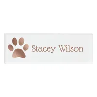 Rose Gold and White Paw Print Logo Name Tag