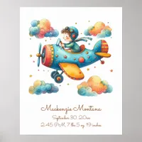 Personalized Nursery Art Child Flying Plane Poster